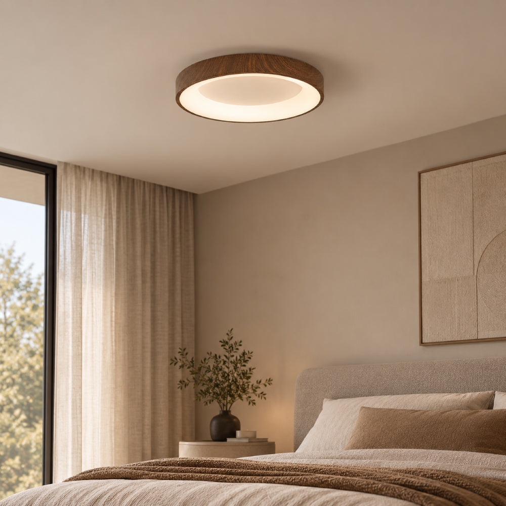 Naturlig Træ Loftlampe – Cirkulært Design med LED til Soveværelse og Stue 2