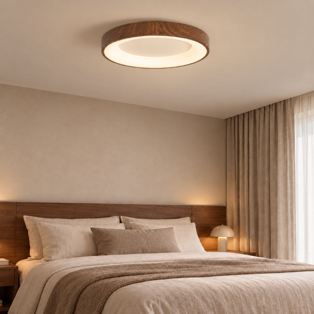 Naturlig Træ Loftlampe – Cirkulært Design med LED til Soveværelse og Stue 4