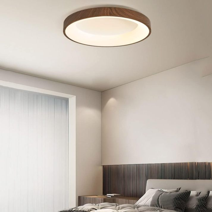 Naturlig Træ Loftlampe – Cirkulært Design med LED til Soveværelse og Stue 4