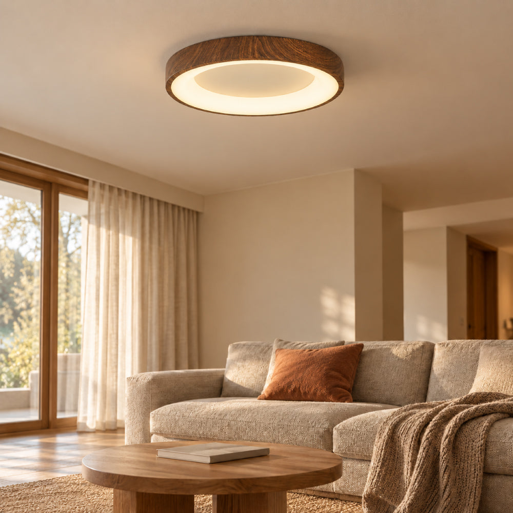 Naturlig Træ Loftlampe – Cirkulært Design med LED til Soveværelse og Stue 5