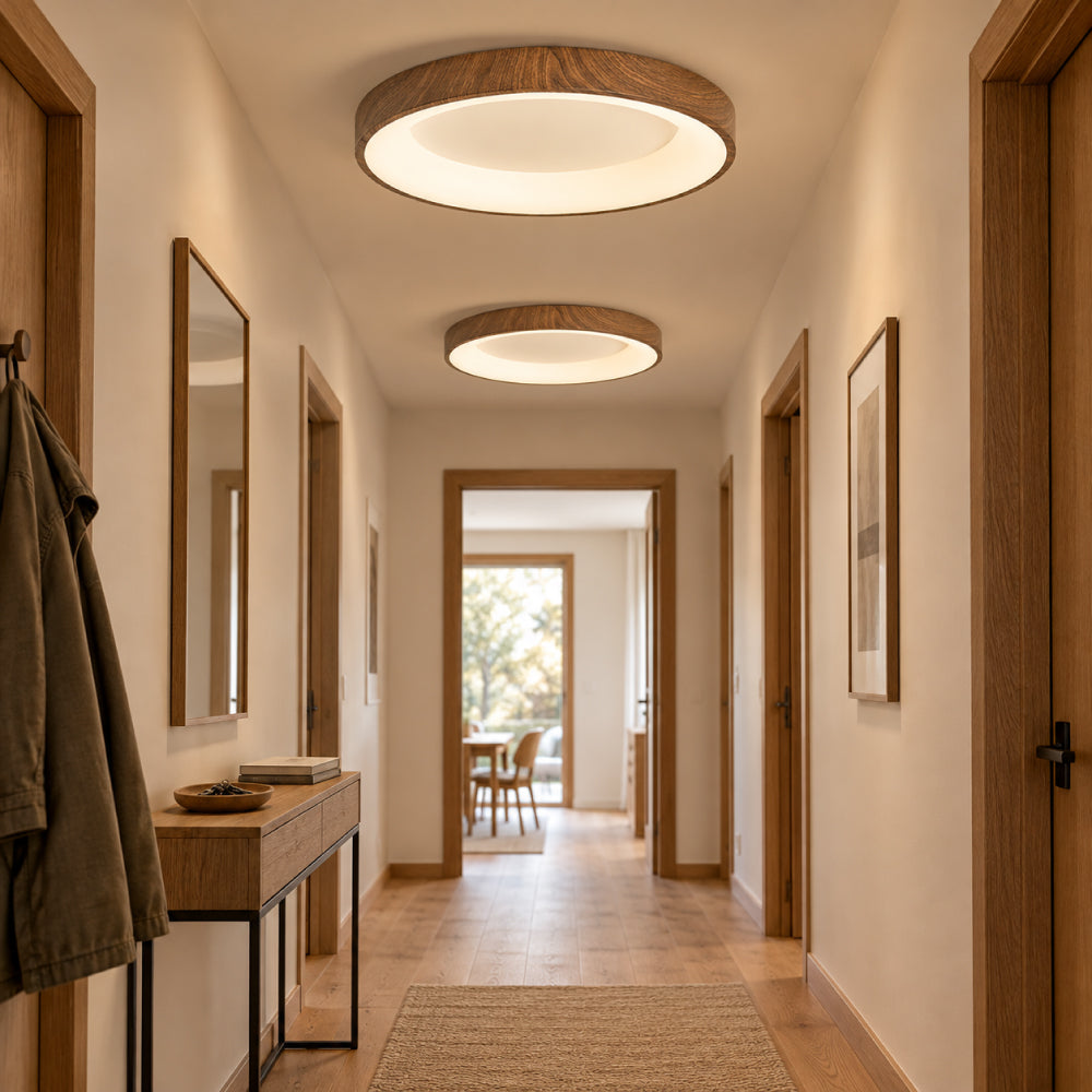 Naturlig Træ Loftlampe – Cirkulært Design med LED til Soveværelse og Stue 6