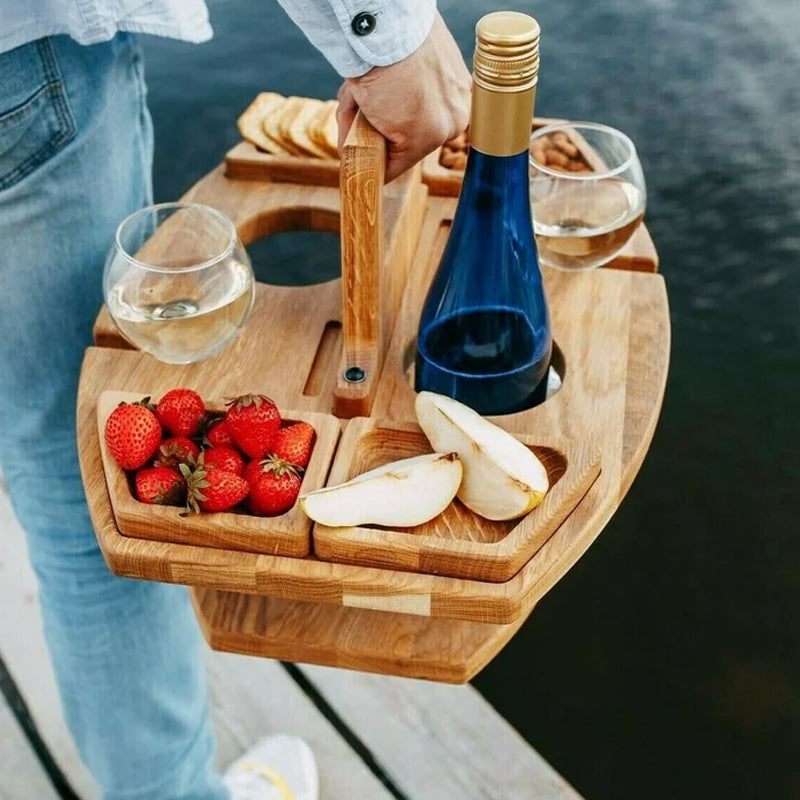 Picnicbakke i Træ til Vin og Snacks – Kompakt og Bærbar til Udendørs Brug 7