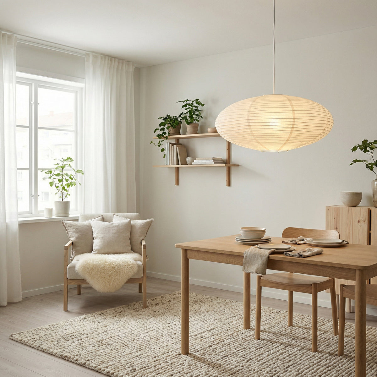 Spisebordslampe i Bomuldspapir - Ovalt Lanternedesign 4