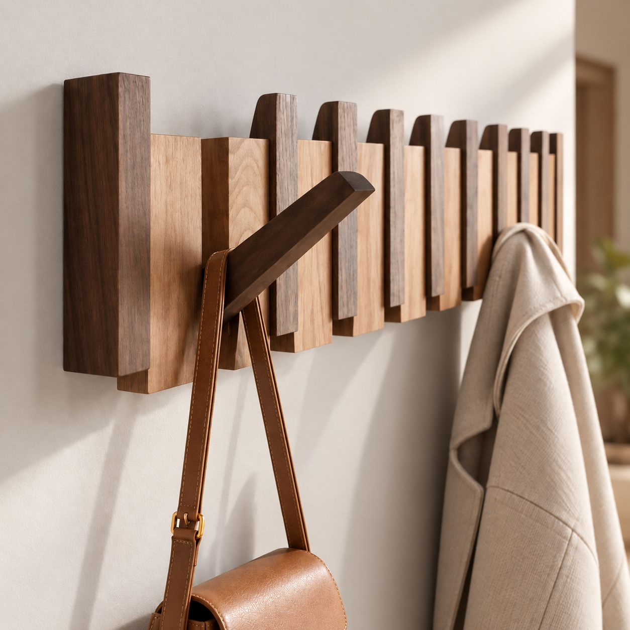 Vægknagerække i Valnød og Bøg – Klavernøgle Design med 4-8 Kroge 0